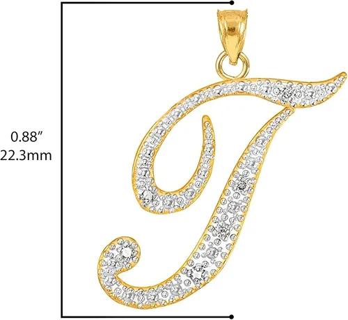 Vista 4 de Colgante de oro de 14 quilates con dije de inicial cursiva A-Z con detalles de diamante de 34 pulgadas (color J-K, claridad I1-I2) Elección
