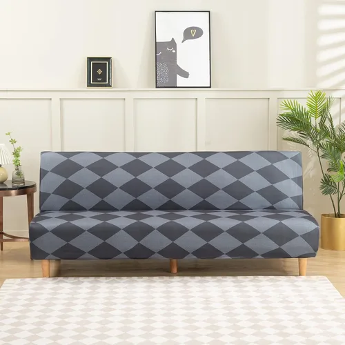 Vista 32 de LiveGo Fundas para futón sin brazos, funda elástica plegable para sofá cama con parte inferior elástica, funda de sofá ajustable estampada, Negro