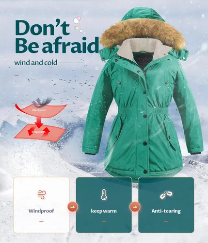 Vista 5 de CREATMO US Chaqueta de esquí acolchada con cuello recortado de sherpa para niña