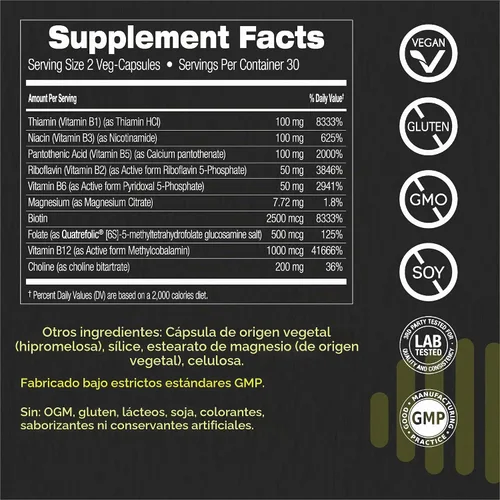 Vista 5 de myBrainCo. Complejo Active-B – Suplemento de vitamina B activada de alta resistencia con folato B2, B6, B12 y metilo – Apoya la energía, la función