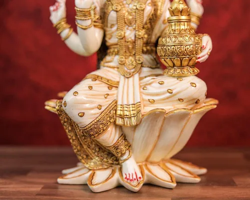 Vista 7 de SHIVAJIARTS Gran estatua Lakshmi, 12.2 in pintado a mano polvo mármol diosa lakshmi ídolo en loto. diosa hindú del dinero, riqueza, abundancia