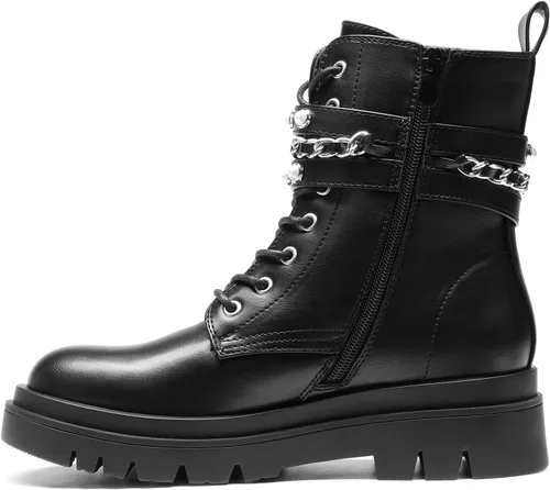 Vista 3 de DREAM PAIRS Botas de combate de plataforma de moda para mujer, con cordones, suela gótica, botines al tobillo