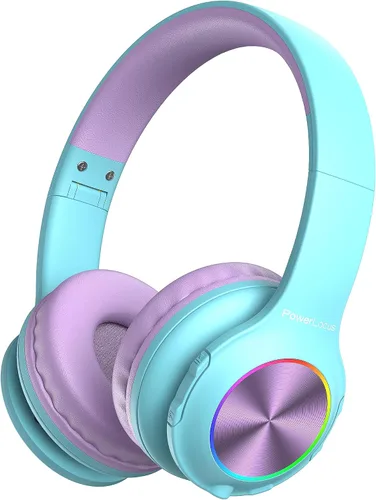 Vista 10 de PowerLocus PLED Auriculares Bluetooth para Niños, Auriculares Inalámbricos para Niños con Luces LED, Volumen Seguro de 74/85/94dB, Micro SD, Cable