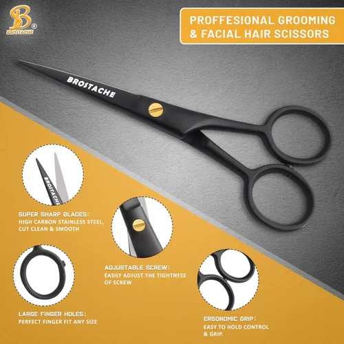 Vista 4 de Tijeras profesionales para barba y bigote de 5 pulgadas, tijeras de acero alemán para barba vienen con peine para bigote, peine para barba y bolsa