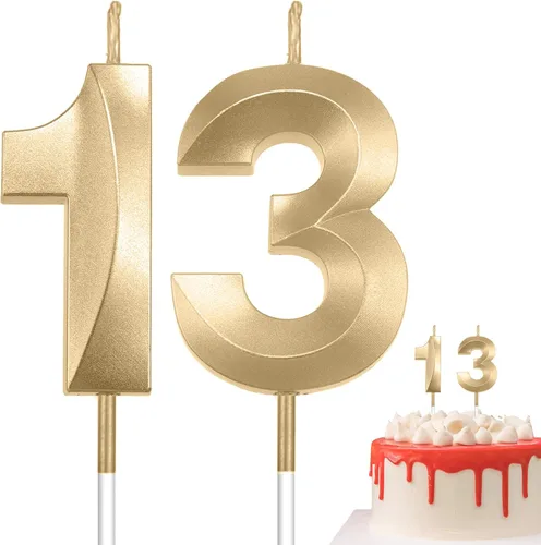 Vista 18 de Velas de 10º cumpleaños de oro champán - Velas de 10 números para decoración de pasteles