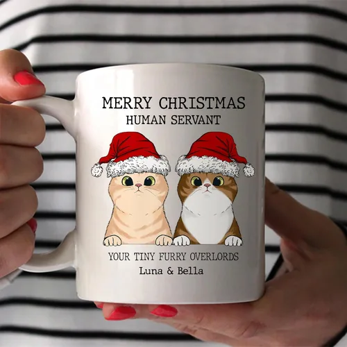 Vista 3 de Regalos de gatos para los amantes de los gatos, taza de gato personalizada, taza de gato de Feliz Navidad, ideas de regalos para dueños de gatos