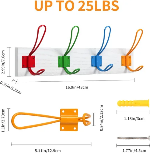 Vista 3 de KYSMOTIC Perchero infantil montado en la pared para niños y niñas para colgar abrigos, bufandas, bolsos, bolsos, mochilas, toallas y más, juego