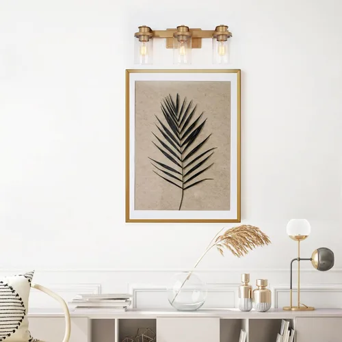 Vista 3 de Durent Lighting Moderna lámpara de baño, tocador de 3 luces con pantalla de vidrio semillado, 20.5 x 7.9 x 6.7 pulgadas, oro satinado, certificado