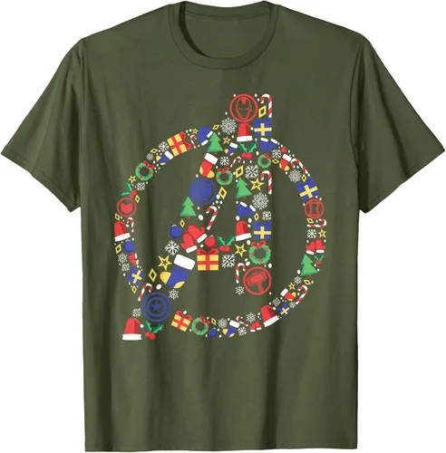 Vista 7 de Marvel Avengers A Logo Symbol Holiday Christmas Icons Camiseta, Negro