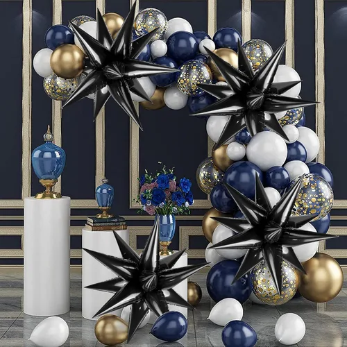 Vista 3 de 60 unidades de globos de estrella negros con explosión de 12 puntas de papel de aluminio con forma de cono mágico grande para decoración de fondo