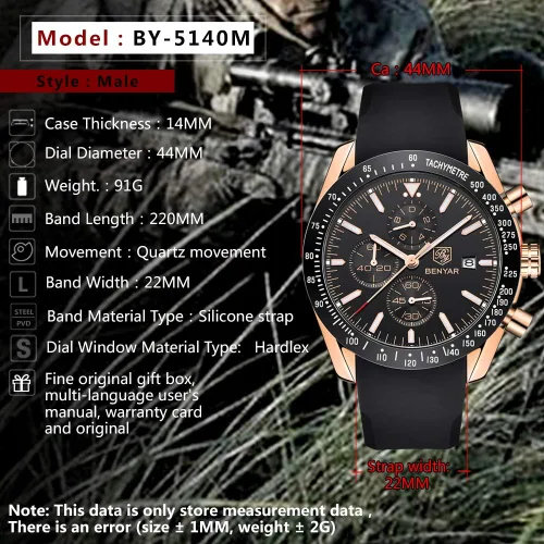 Vista 6 de BENYAR Fashion - Reloj de pulsera de cuarzo para hombre, con cronógrafo de silicona, impermeable, para negocios, casual, diseño deportivo, perfecto