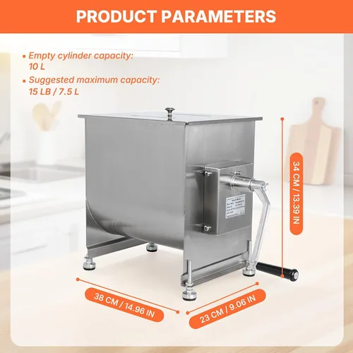 Vista 7 de Hakka Mezcladores de carne manuales de acero inoxidable de 10 litros/20 libras de capacidad con tanque fijo, máquina mezcladora de salchichas