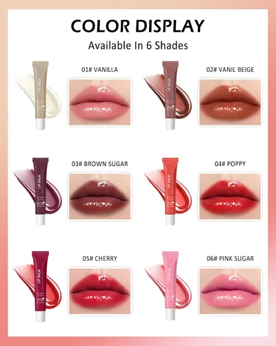 Vista 6 de Bálsamo labial mantequilla vainilla, aceite hidratante de brillo de labios transparente, hidratante para el cuidado de los labios 01#