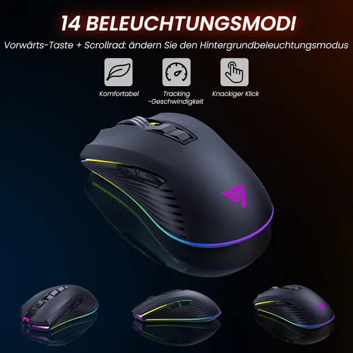 Vista 6 de RisoPhy Combo de teclado y mouse inalámbricos para juegos, panel de metal, retroiluminación de 7 colores, batería recargable de 3200 mAh