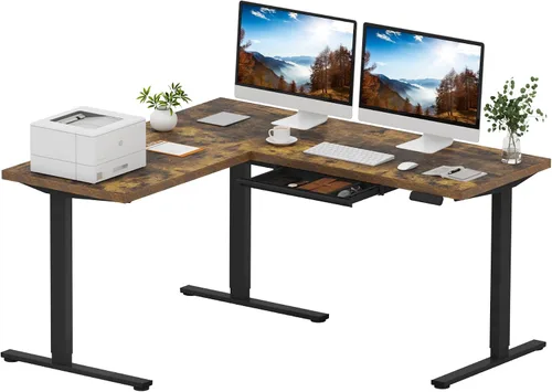 Vista 39 de SANODESK - Escritorio de pie en forma de L, altura ajustable, escritorio de esquina eléctrico, mesa de computadora ajustable de 63 x 48 pulgadas