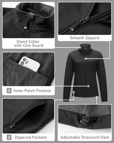 Vista 3 de 33,000ft Chaqueta ligera Softshell para mujer, con forro polar, rompevientos, impermeable, cálida para correr, golf, senderismo