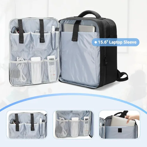 Vista 3 de LUXJA Mochila para proyector con funda para laptop de 15.6 pulgadas, bolsa para proyector con 2 compartimentos grandes