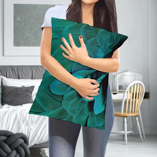 Vista 5 de Fundas de almohada decorativas con estampado de plumas y purpurina verde azulado y dorado, 12 x 20 pulgadas, para decoración del hogar, sala