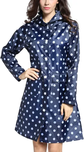 Vista 2 de Tonfei Women's Long Waterproof Raincoat Cute Polka Dot Lightweight Packable Rain Jacket with Hood for Women Teen Girls