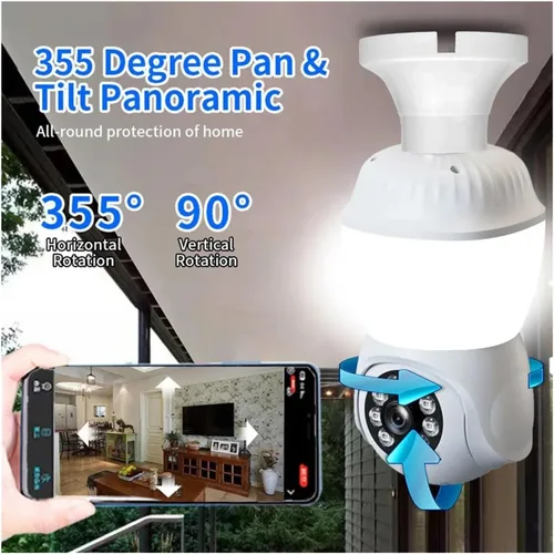 Vista 5 de 3MP E27 WiFi PTZ LED bombilla de seguridad CCTV cámara