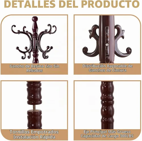 Vista 2 de ZOZOE Perchero de metal, moderno perchero independiente con base de mármol natural (negro rojo)