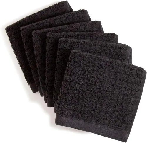 Vista 4 de DKNY Paquete de 6 toallas de secado rápido, 100 % algodón, 12 x 12 pulgadas, color negro