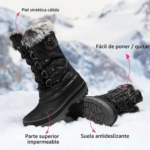 Vista 7 de DREAM PAIRS - Botas de nieve para el invierno, impermeables y con aislamiento para niños Negro