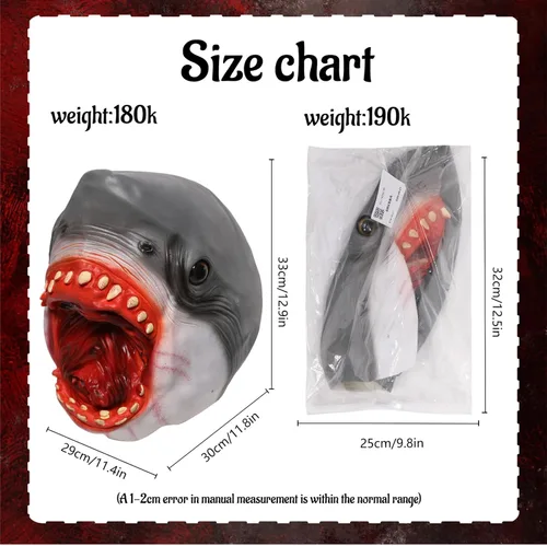 Vista 5 de Shark Head, Realistic Latex Halloween Mask for Cosplay, Shark Mask