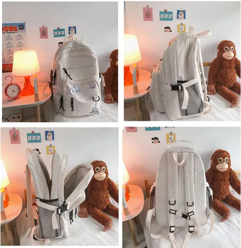 Vista 6 de Linda mochila estética para adolescentes, mochila para la escuela secundaria, mochila blanca para estudiantes, laptop, mochilas con bonitos