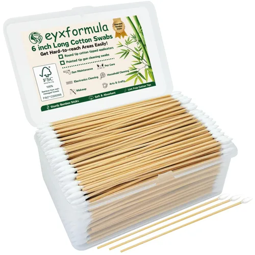 Vista 11 de Eyxformula 200 hisopos de algodón de 6 pulgadas de largo con palos de bambú, 100 puntas redondas y 100 puntas de precisión para limpiar armas
