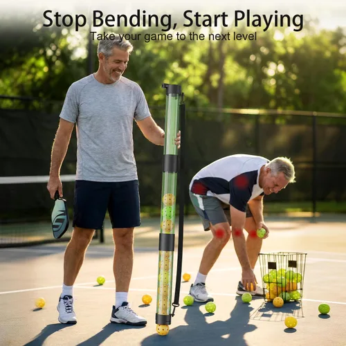 Vista 3 de Recuperador de bolas de pickleball de 17 bolas y soporte de bolas con correa, protector de espalda para accesorios de pickleball, rápido