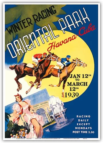 Vista 11 de Havana Cuba - Winter Horse Racing Oriental Park - Vintage Travel Poster c.1937 - Master Art Print (Unframed) 6in x 9in