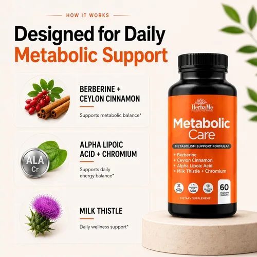 Vista 3 de HerbaMe Suplemento de berberina con canela de Ceilán, cromo, ácido alfa lipoico, cuidado metabólico apoya el metabolismo y la salud cardiovascular