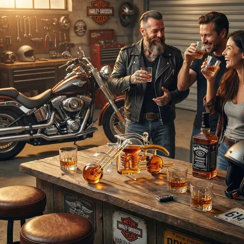 Vista 8 de Juego de decantador de whisky y vino en forma de motocicleta con regalos de motocicleta, regalos de moto, dispensador para vino, whisky escocés