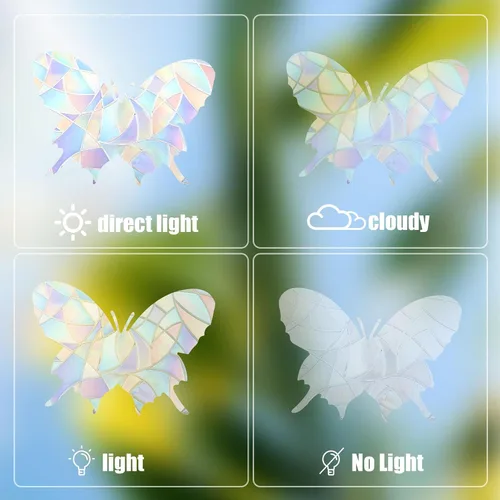 Vista 4 de Lasuroa 2 hojas de calcomanías para ventana, diseño de mariposa, arco iris, atrapa el sol, calcomanías para ventana para evitar golpes de pájaros