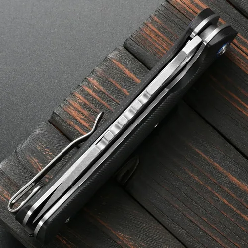Vista 7 de Sitivien ST145 - Cuchillo de bolsillo plegable, hoja de acero 14C28N, mango G10 EDC herramienta cuchillo para supervivencia al aire libre Negro