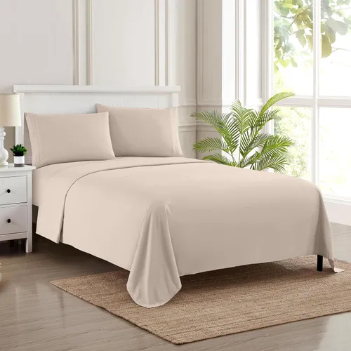 Vista 32 de Juego de sábanas extrasuaves de tamaño individual, ropa de cama transpirable y lujosa con correas elásticas integradas para las esquinas, colección