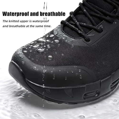 Vista 2 de Botas tácticas militares para hombre, impermeables, de 6 pulgadas, ligeras, duraderas, con cremallera lateral, botas de combate para trabajo