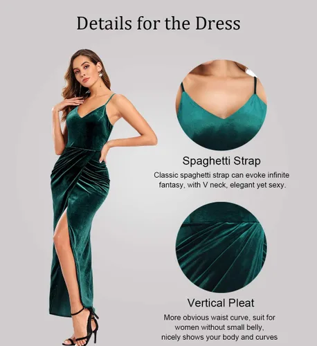 Vista 2 de Ababalaya Elegantes vestidos de fiesta de terciopelo con tirantes delgados para mujer