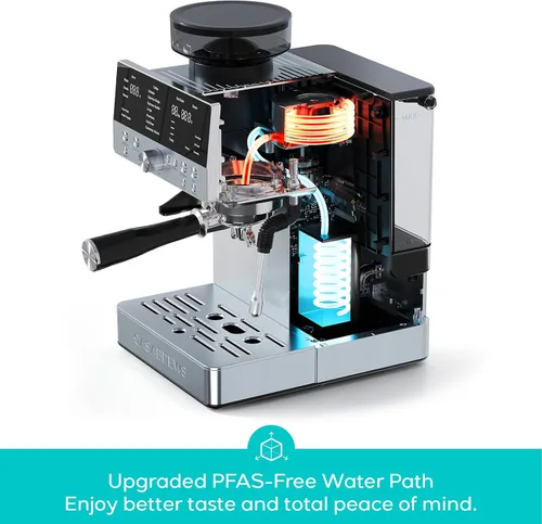 Vista 4 de CASABREWS MARENZA Máquina de café expreso con molinillo integrado y varita Plateado