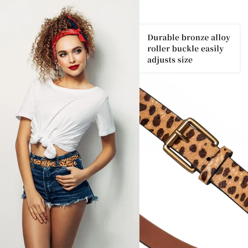 Vista 4 de JIEDE Cinturón con estampado de leopardo para mujer, cinturones de cintura de cuero genuino para jeans
