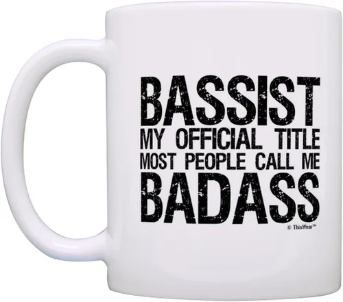 Vista 3 de ThisWear Taza de café con diseño de bajo y guitarra, para músico, título oficial, color blanco