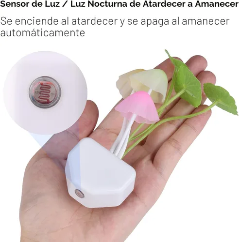 Vista 5 de Lámpara de noche con sensor LED Rienar, lámpara de ensueño en forma de hongo con cambio de color, enchufe LED