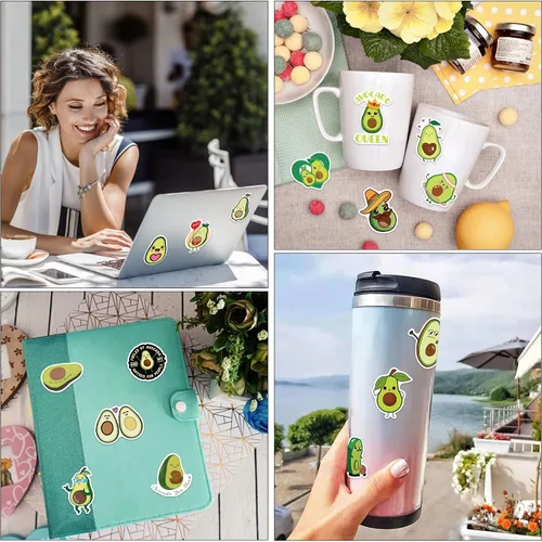 Vista 7 de 100 calcomanías de aguacate, calcomanías de aguacates de dibujos animados no repetitivos, calcomanías de aguacates de frutas de vinilo impermeable