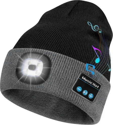 Vista 16 de Bosttor Gorro Beanie Bluetooth con Luz, Gorra con Linterna Frontal con Auriculares y Micrófono de Altavoz Integrado, Regalos para Hombres Mujeres