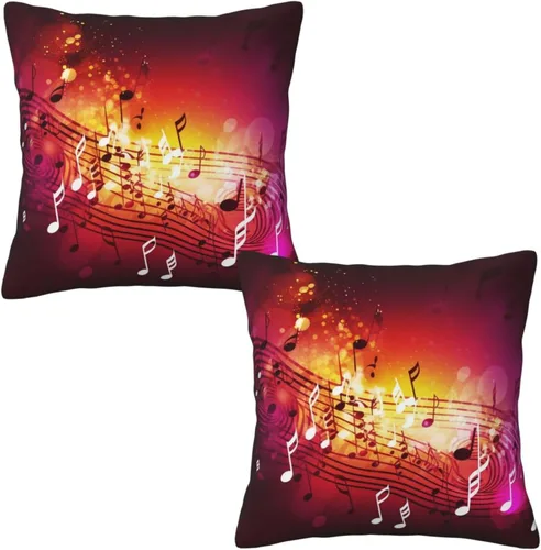 Vista 9 de 2 Pack Decorative Throw Pillow Covers 18"x18" Square Cushion Cover Boho Farmhouse Pillowcase for Couch Sofa Bedroom Living Room Home Decor Music