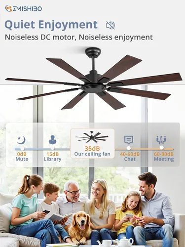Vista 4 de Ventilador de techo de 62 pulgadas sin luz con control remoto, 8 aspas de motor CC reversible silencioso, 6 velocidades, temporizador, acabado Negro