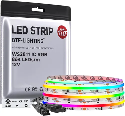 Vista 19 de BTF-LIGHTING FCOB WS2811 IC RGB Tira de LED COB 864LED/m Flexible Alta Densidad Luz Uniforme de Perseguida de Color DC12V 5 m 24IC/m 12mm de Ancho