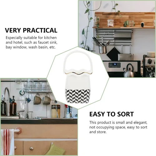 Vista 8 de Organizador de utensilios de cerámica: Cubertería de cocina Cubiertos Vajilla Contenedor Soporte Palillos Cesta de almacenamiento Taza para Cuchara