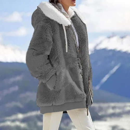 Vista 2 de Abrigos de invierno para mujer 2022 cálidos ligeros de vellón con cremallera cómodos abrigos de lana con bolsillos